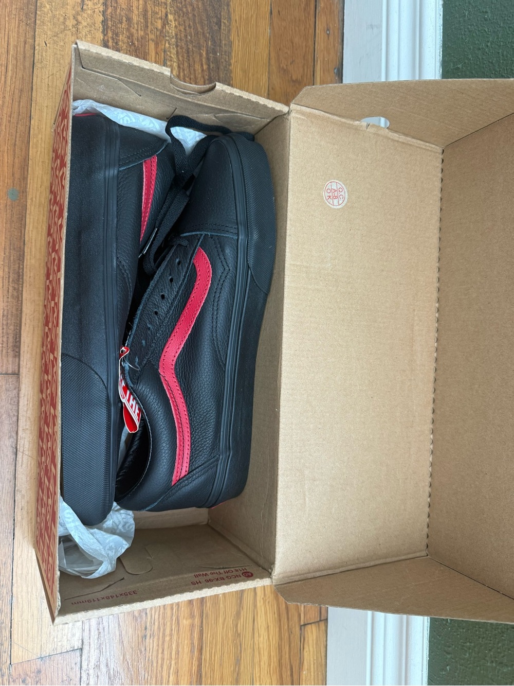 Vans Men's Low-Top Black Sneakers with Red Side Stripe